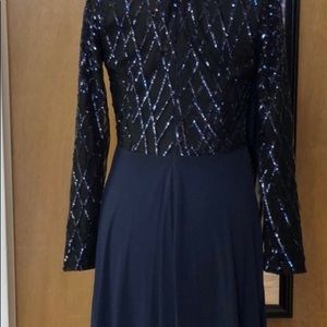 Sequence cape style navy evening wear dress Sz 46